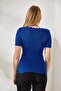 Women's Cobalt Blue Collar Openwork Knitwear Blouse BLZ-19002226 - 6