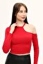 Red Shoulder Detailed Crop Blouse - 2