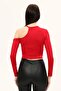 Red Shoulder Detailed Crop Blouse - 6