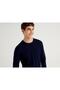 Men's Navy Blue Crew Neck Cotton Sweater - 6