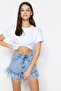 Light Blue More Sustainable Tasseled High Waist Mini Denim Shorts Twoss23Sr00164 - 5