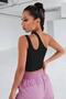 Kadın Siyah Tek Omuz Cut Out Detaylı Crop Top Bluz - 2