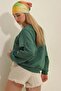 Women's Nefti Green Crew Neck Oversize Basic Sweatshirt ALC-669-001 - 5