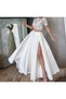 Women's Elegant White Slit Detailed Wedding, Engagement and Promise Satin A-line Pleated Skirt - 2
