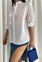 Women's Single Pocket Folding Sleeve Blue Heart Embroidery Embroidered Thin Cotton Shirt - 5