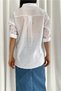 Women's Single Pocket Folding Sleeve Blue Heart Embroidery Embroidered Thin Cotton Shirt - 6
