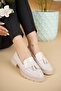 City Beige Patent Leather Tasseled Women's Loafers - 2