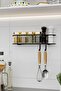 Spice Rack Luxury Metal Black Kitchen Shelf Bathroom Shelf with Adhesive Hooks Design Salt Shaker Hanger
