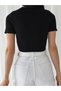 Black Reverse Stitch Short Sleeve Zippered Women's Ribbed Crop Bodysuit - 5