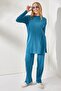 Women's Indigo Slit Top Blouse Bottom Palazzo Corded Fabric Set TKM-19000180 - 2