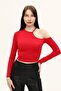 Red Shoulder Detailed Crop Blouse