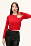 Red Shoulder Detailed Crop Blouse - 3