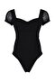 Siyah Fitted/Vücuda Oturan Tül Detaylı Krep Esnek Örme Body TWOSS23BD00072 - 7