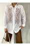 Patterned Sequin Embroidered White Color Shirt