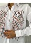 Patterned Sequin Embroidered White Color Shirt - 5