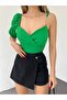 Women's Double Breasted Collar Single Shoulder Chain Detailed Blouse Green - 2