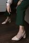 Women's Nora Short Thick Heeled Cross Stone Band Detailed Daily Stylish Comfortable Matte Leather Shoes - 4
