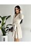Side Pleated Button Detailed Jacket Dress Stone - 3
