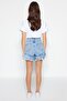 Light Blue More Sustainable Tasseled High Waist Mini Denim Shorts Twoss23Sr00164 - 9