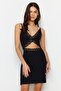 Siyah Dantelli İp Askılı Fitilli Örme Gecelik THMSS23GC00034