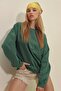 Women's Nefti Green Crew Neck Oversize Basic Sweatshirt ALC-669-001 - 3