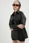 Women's Black Pocket Faux Leather Jacket Shirt - 2