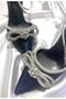 Women's Navy Blue Satin 8cm Transparent Heeled Bow Stone Ankle Wrap Pointed Toe Evening Dress Shoes - 3