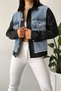 Women's New Season Leather Jacket with Denim Detail - 5