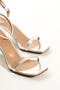 Women's Silver Metallic Single Strap Heeled Sandals Shoes - 4