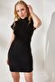 Women's Black High Collar Bat Mini Dress ELB-19001858 - 5