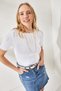 Women's White Collar Lace-Like Knit Blouse BLZ-19002226 - 2