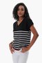 Women's V-Neck Striped Comfortable Form Marin Short Sleeve Thin Knitwear T-shirt Black-white 23s1009 - 4