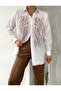 Patterned Sequin Embroidered White Color Shirt - 2