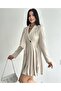 Side Pleated Button Detailed Jacket Dress Stone - 2