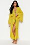 Olive Green Maxi Woven Ruched Beach Kimono&Kaftan TBESS23KM00105