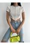 Ecru Short Sleeve Reverse Stitching Women's Ribbed Crop Blouse - 3