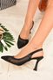 Women's Black Mesh Detailed Heeled Shoes K749432415 - 4