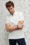 Men's Ecru Slim Fit Narrow Cut Zippered Polo Neck Textured Fabric Short Sleeve T-Shirt - 5