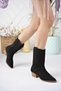 Black Suede Laser Cut Perforated Low Heeled Summer Boots - 3
