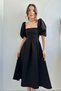 Black Balloon Sleeve Midi Length Ernest Dress - 4