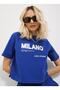 Crew Neck Printed Navy Blue Women's T-Shirt 12200326 - 2