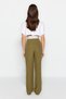 Khaki Wide Leg/Wide Leg High Waist Belt Detail Woven Fabric Trousers TWOSS23PL00150 - 5