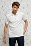 Men's Ecru Slim Fit Narrow Cut Zippered Polo Neck Textured Fabric Short Sleeve T-Shirt