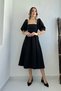 Black Balloon Sleeve Midi Length Ernest Dress - 3