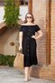 Women's Plus Size Ornamental Button Madonna Collar Waist Elastic Viscose Stretchy Midi Dress - 4