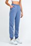 Women's Elastic Waist and Leg Three Thread Knitted Sweatpants Jogger Blue