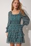 Women's Green Floral Carmen Neck Chiffon Dress DK00146 - 4