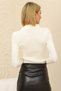 Women's Ecru Knitwear Sweater with Lace-Up Collar and Ruffles at the Sleeve End - 4