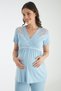 Baby Blue Lace Detailed 3-Piece Maternity and Maternity Pajamas Set with Dressing Gowns - 7