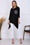 Women's Black Glitter Pocket Asymmetrical Knitted Capri Sleeve Tunic G028-ss - 2
